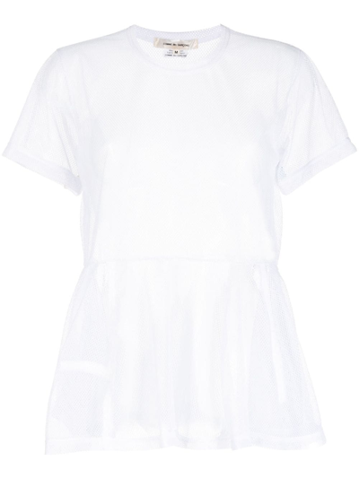 Comme Des Garçons Ruffle-hem Mesh T-shirt In White