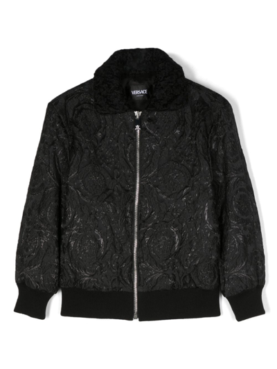 Versace Kids' Textured-finish Bomber Jacket In Black