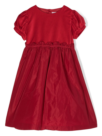 Mariella Ferrari Kids' Velvet-trim Puff-sleeve Dress In Red