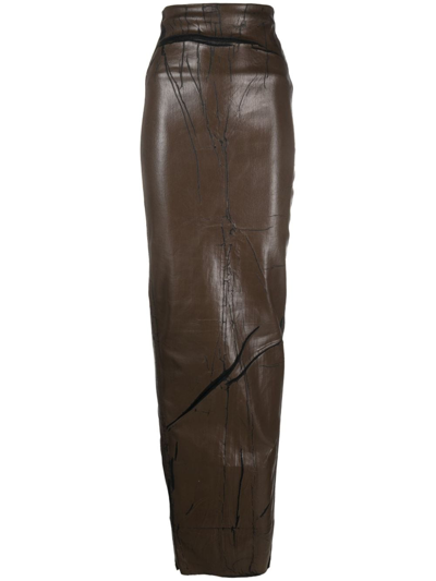 Rick Owens Pillar Rear-slit Cotton Maxi Skirt In Brown