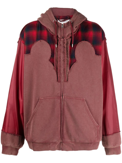 Maison Margiela Check-print Wool Hoodie In Red