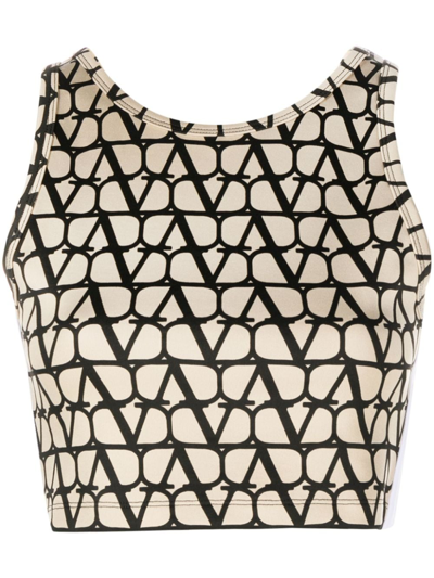 Valentino Monogrammed Cropped Top In Neutrals