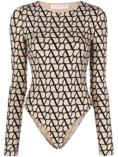 Valentino Toile Iconographe Printed Stretch-jersey Bodysuit In Beige,black