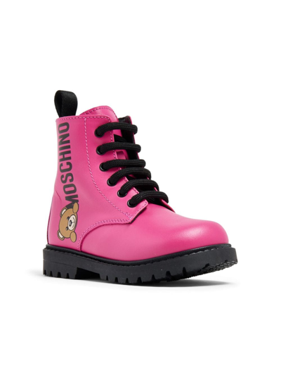 Moschino Kids' Teddy Bear Ankle Boots In Pink