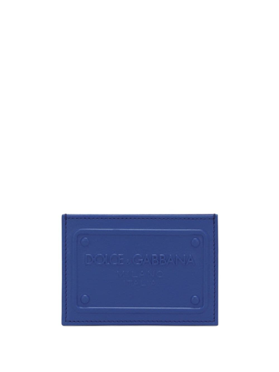 Dolce & Gabbana Embossed Logo Leather Cardholder In Blue