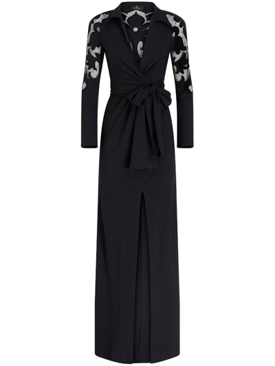 Etro V-neck Semi-sheer Dress In Black