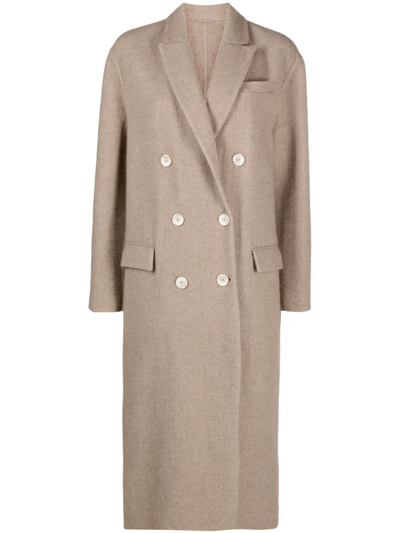 Brunello Cucinelli Double-breasted Cashmere Coat In Marrón