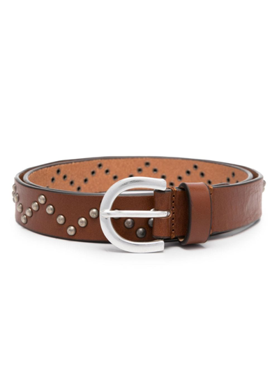 Fursac Studded Leather Belt In Brown