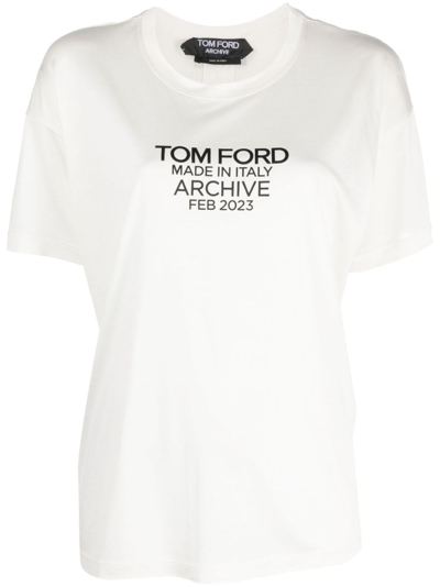 Tom Ford Logo-print Silk T-shirt In Bianco