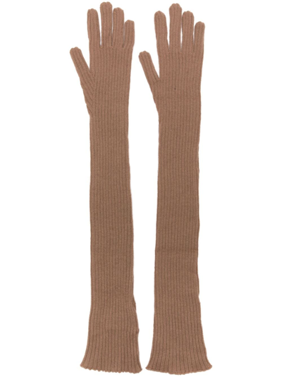 Fabiana Filippi Ribbed Cashmere Long Gloves In Brown