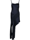 Helmut Lang Slash Asymmetric Crepe-trimmed Stretch-silk Midi Dress In Blue