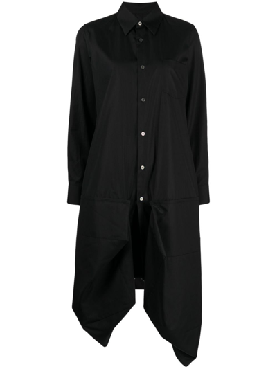 Comme Des Garçons Asymmetric Gathered Midi Shirtdress In Black