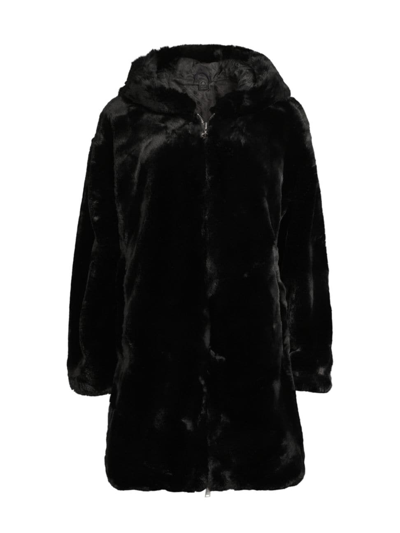 Moose Knuckles State Bunny Faux Fur Hooded Long Jacket In Black