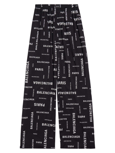 Balenciaga Men's Bal Paris Allover Pyjama Pants In Noir/ecru