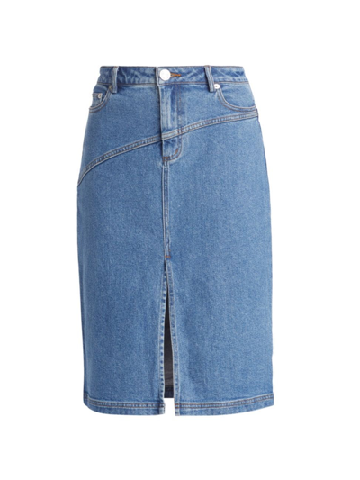 Staud Hudson Front-slit Denim Midi Skirt In Medium Wash