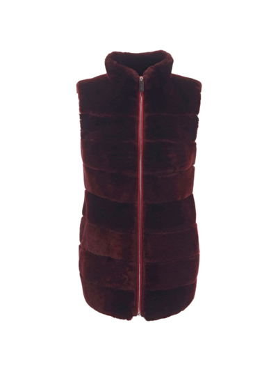 Gorski Women's Shearling Lamb Vest With Quilted Back In Burgundy