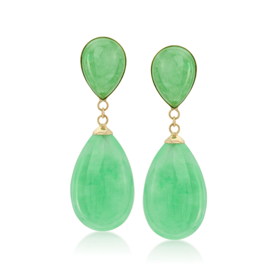 Ross-simons Green Jade Teardrop Earrings In 14kt Yellow Gold