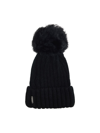 Gorski Knit Ribbed Beanie With Toscana Lamb Pom In Black