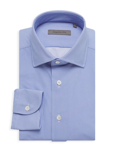 Corneliani Men's Birds Eye Tech Button-up Shirt In Light Blue