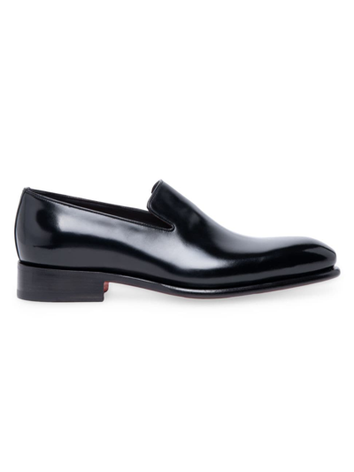 Santoni Men's Slip-on Leather Loafers In Black