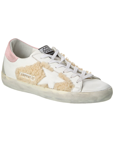 Golden Goose Superstar Shearling-trimmed Distressed Leather And Suede Sneakers In White