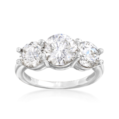 Ross-simons Cz 3-stone Ring In 14kt White Gold In Silver