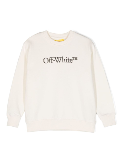 Off-white Kids' Bookish Blurry Logo-print Cotton Sweatshirt In White Black