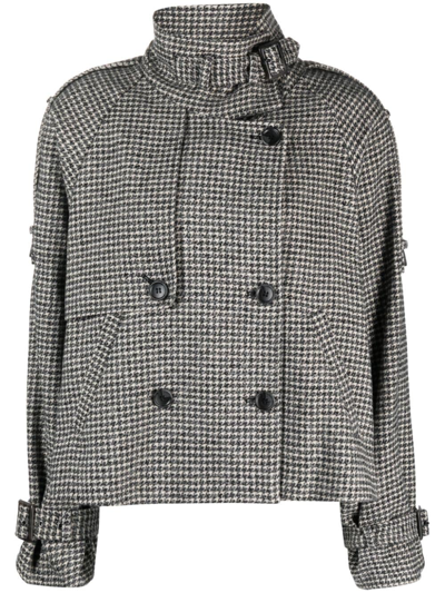 Gestuz Houndstooth-pattern Double-breasted Jacket In White
