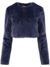 Staud Casimira Faux Fur Crop Jacket In Blue