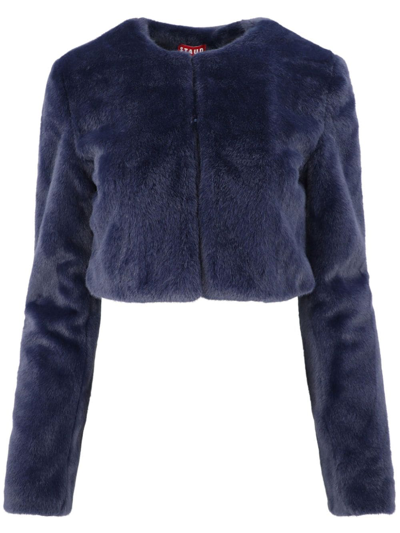 Staud Casimira Faux Fur Crop Jacket In Blue