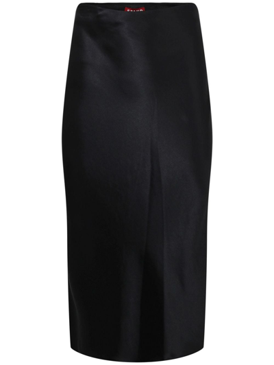 Staud Angela Satin Midi Skirt In Black