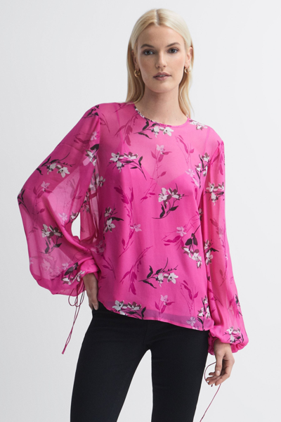 Florere Sheer Floral Top In Bright Pink