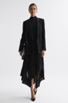 Reiss Black Pleated Layered Asymmetric Midi Skirt In Black