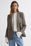 Reiss Ella - Black/camel Double Breasted Wool Dogtooth Blazer, Us 12