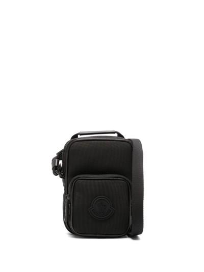 Moncler Logo-patch Zipped Messenger Bag In Black