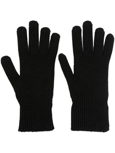 Moncler Knitted Logo-patch Gloves In Black