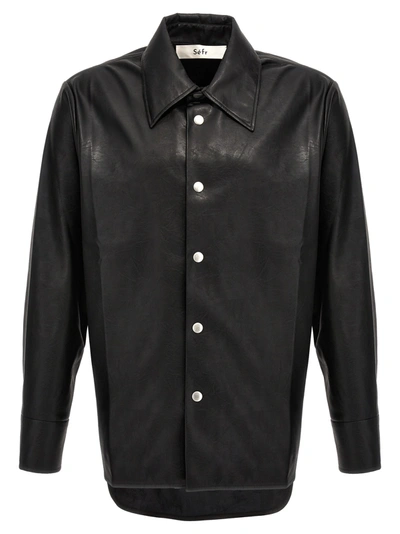 Séfr Faux Leather Shirt Jacket In Black
