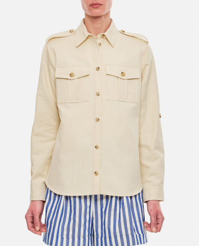 Fay Cotton Linen Long Sleeves Military Shirt In White