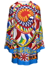 DOLCE & GABBANA MINI MULTICOLOR RELAXED DRESS WITH ALL-OVER CARRETTO PRINT IN STRETCH SILK WOMAN