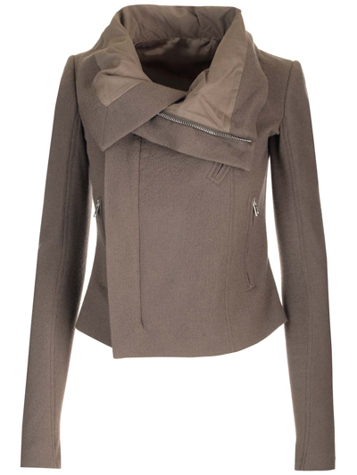 Rick Owens Wool Biker Jacket In Neutrals