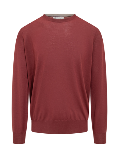 Brunello Cucinelli Cashmere Crew Neck Sweater In Red