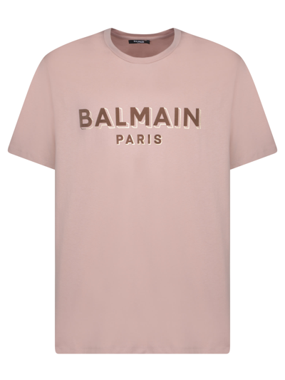 Balmain Flock And Foil Beige T-shirt