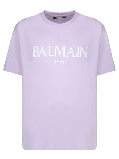 Balmain T-shirt In Lilas Clair/blanc