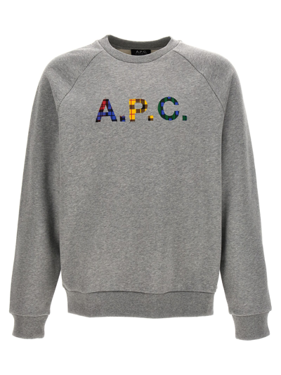 Apc Shaun Tartan-logo Sweatshirt In Grey