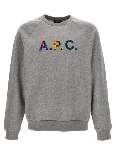 Apc A.p.c. Shaun Logo Tartan Crewneck Sweatshirt In Grey