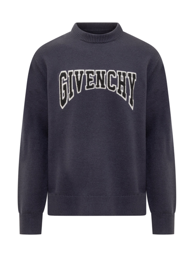 Givenchy College Embroidery Crewneck Sweater In Blue