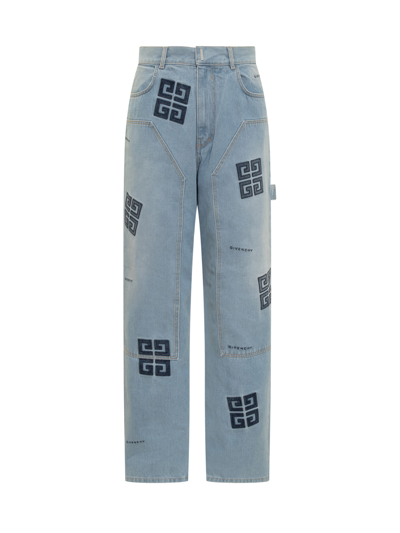 Givenchy 4g Logo Embroidered High Waist Carpenter Jeans In Blue