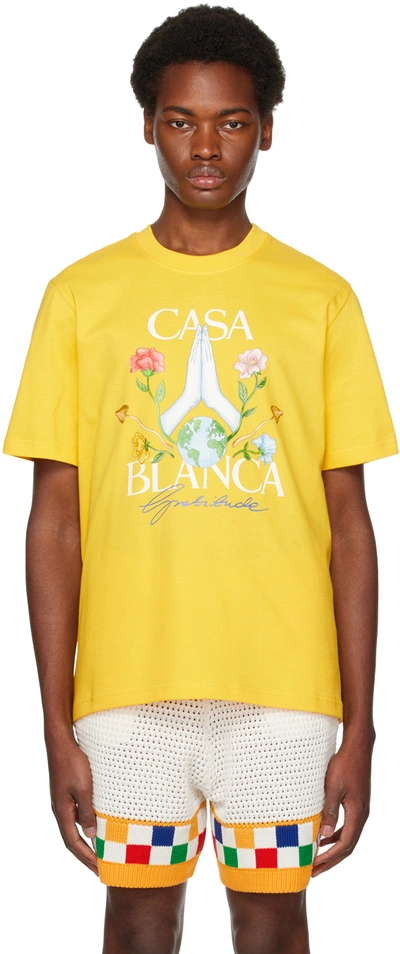 Casablanca Gratitude Printed T-shirt In Lemon Jersey Gratitude