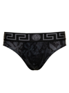 VERSACE BLACK BRIEFS WITH MONOCROME BAROQUE PRINT IN STRETCH COTTON MAN