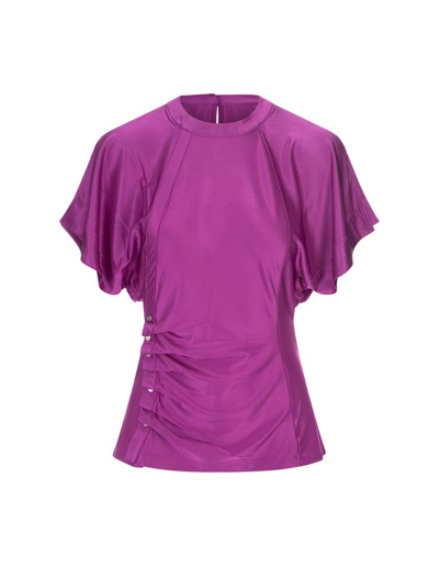 Paco Rabanne Ruched Satin Crewneck Top In Purple